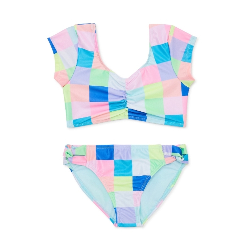 Wonder Nation checked 2pc halter cropped top + bottoms  girls sz 18 wmns sz S